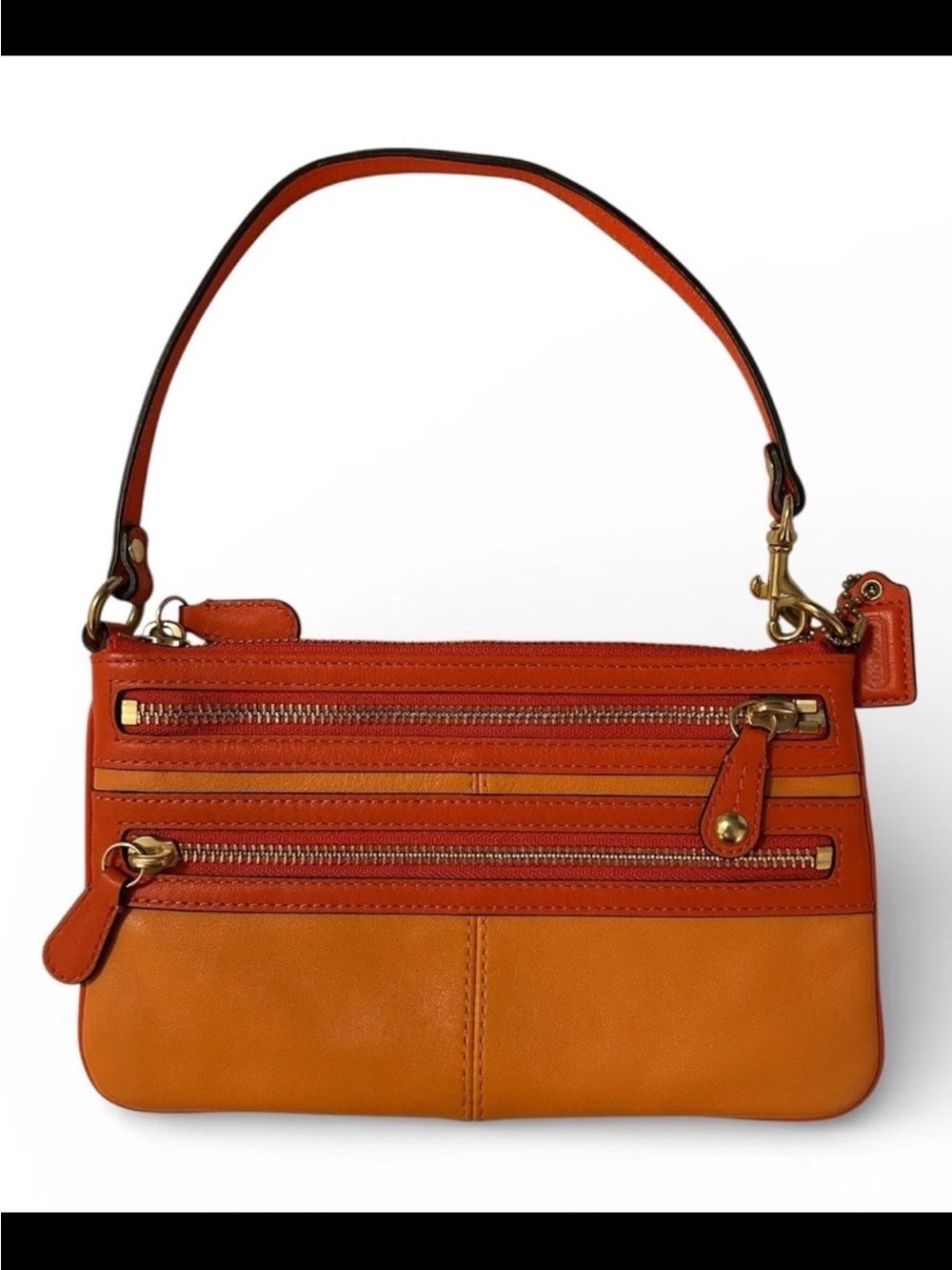 Coach Bonnie Zippers Wristlet/Clutch, Tangerine Orange Two-Tone Leather, Brass